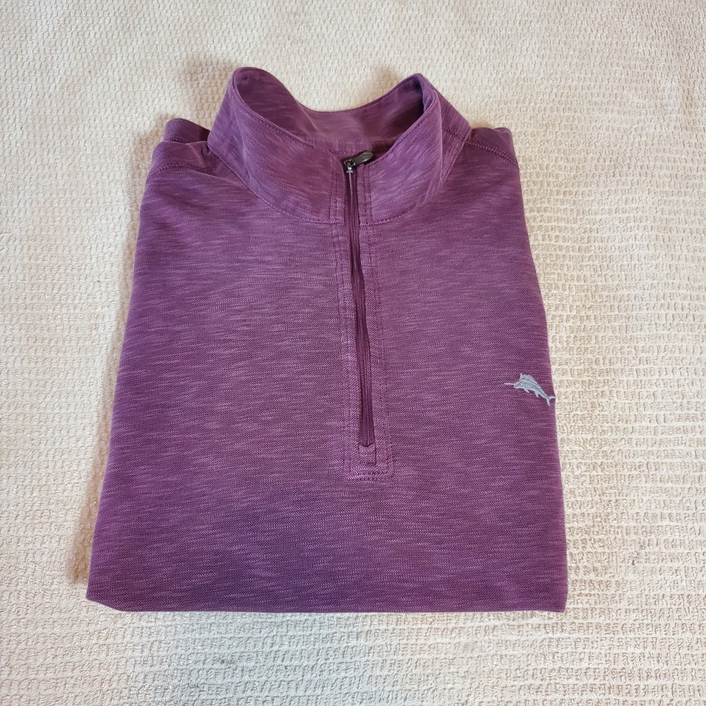 Tommy Bahama Sweater Men XL Purple Golf  1/4 Zip‎ Mock Neck Pullover Lightweight